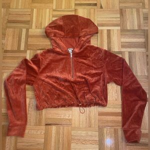 Forever 21 Orange cropped fuzzy quarter zip